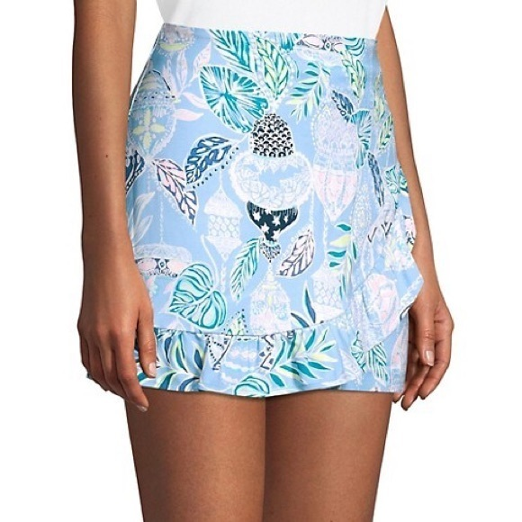 Lilly Pulitzer‎ Faye Blue Peri Leaf Printed Ruffle Skirt Skort - Picture 1 of 7